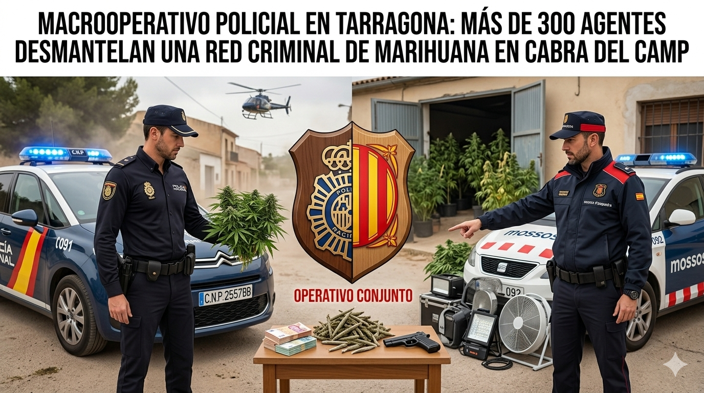 Operativo conjunto de Policia Nacional y Mossos d'Esquadra en Cabra de Camp (Tarragona).
